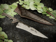 Load image into Gallery viewer, Indestructible Forged Bowie Knife + Hand Tooled Leather Sheath
