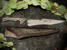 Load image into Gallery viewer, Indestructible Forged Bowie Knife + Hand Tooled Leather Sheath
