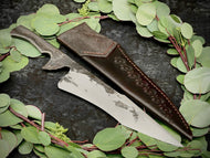 Indestructible Forged Bowie Knife + Hand Tooled Leather Sheath